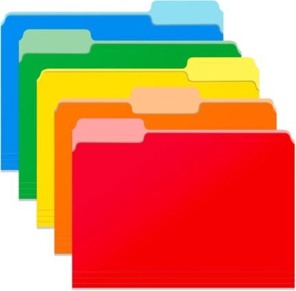 120 Pack Two Tone Color File Folders 8.5 x 11 Inch，1/3 Cut Tab File Folder Letter Size, Assorted Colors, Blue Red Green Yellow Orange Manila File Folder, School Business Office Folders for Document