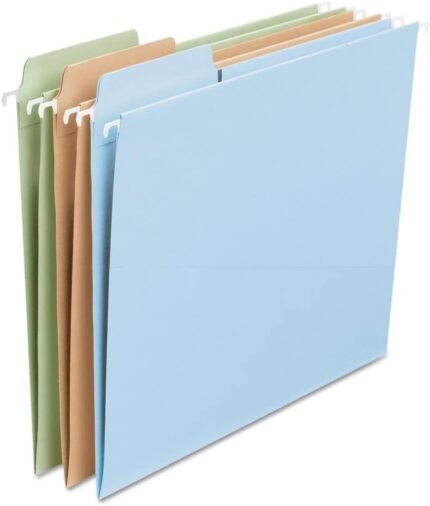 Smead FasTab Hanging File Folder, 1/3-Cut Built-in Tab, Letter Size, Assorted Pastel Colors, 18 Count (64054)