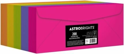 Astrobrights Color 10 Envelopes, 4.125" x 9.5", 24 Lb/89 Gsm, "Happy" 5-Color Assortment, 200 Pack (92109)