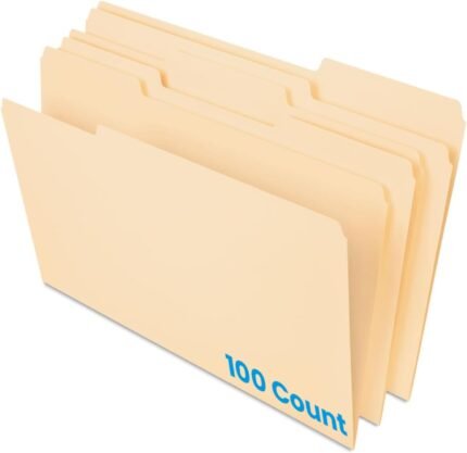 Pendaflex Manila Legal Size File Folders - 1/3-Cut Tabs in Left, Center, Right Positions for Easy Labeling - Manila Folders Ideal for Office, Home Office & Filing Cabinets, 100 Folders (Pack of 1)