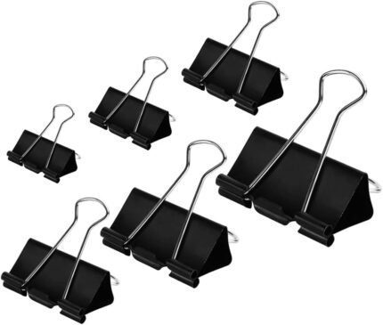 Binder Clips Paper Clamps Assorted Sizes 100 Count (Black), X Large, Large, Medium, Small, X Small and Micro, 6 Sizes in One Pack, Meet Your Different Using Needs.