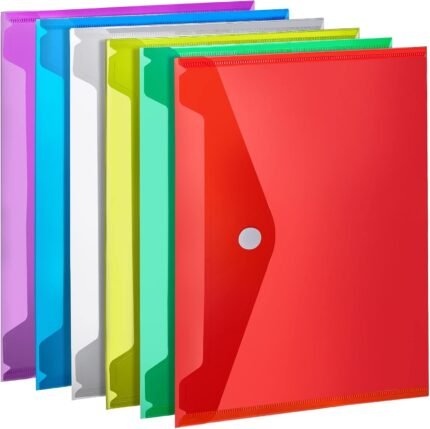 LEOBRO Plastic File Folders for Documents, 6 PCS Plastic Envelopes, Reusable Clear File Folders File Bags Document Holder, A4 Size