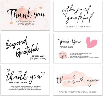 300PCS Thank You For Supporting My Business Cards, 6 Styles-2" x 3.5" Small Customer Appreciation Card for Shop, Online Retailers, Business Supplies and Local Stores