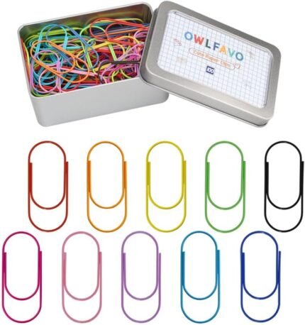 OWLFAVO 100pcs 2 inch Jumbo Paper Clips with Storage Box, 10 Colors, Funny Cute Paperclips Bookmarks Planner Clips for Fun Office Supplies School Gifts Wedding Decoration
