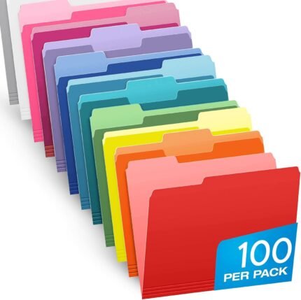 Pendaflex Colored File Folders Letter Size - 100 Pack of 12 Assorted Color Folders for Documents - 1/3-cut Tabs