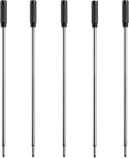 DunBong Black Ink Refill Pack of 5, Replaceable Ballpoint Pen Refills, Medium Point Metal Refill (Black)