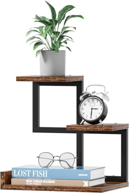 Gannyfer Desk Shelf Organizer - Wood Desktop Shelf, Freestanding Desk Hutch Office Decor, 3 Tier Storage Display Rack, Small Bookshelf with Metal Frame for Books/Plants/Toys (Natural Wood Color)
