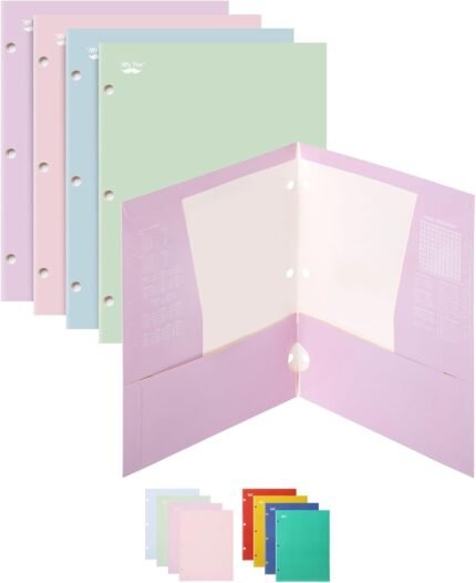 Mr. Pen- Pocket Folders, 4 Pocket, 4 Pack, Pastel Colors, Folders with Pockets 3 Hole Punched, Folder, Binder Folder