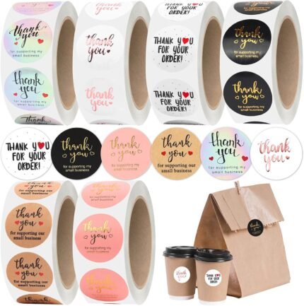 3000Pcs 1Inch Thank You Stickers, 6Rolls Thank You for Supporting My Small Business Stickers Handmand Thank You for Your Order Stickers Labels Packing Supplies for Baking Envelopes Gift Wraps Crafts