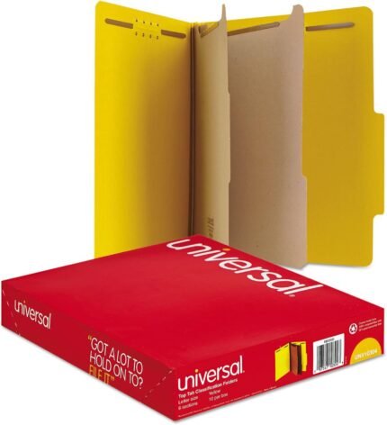 Universal Pressboard Classification Folders, Letter, Six-Section, Yellow, 10/Box (10304)