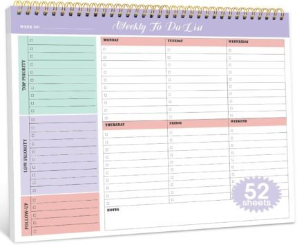 Weekly To Do List Notepad with 52 Undated Sheets（8.5"×11"）- Weekly Desk Planner for Women & Man, Work and Home - Violet Dream