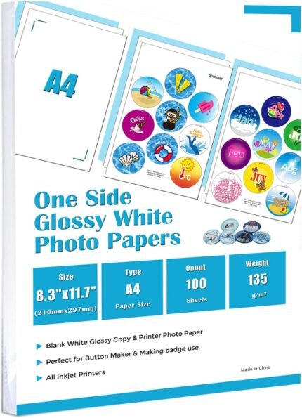 ChiButtons One Side Glossy Photo Paper A4 (135g) (Specially for button maker use)