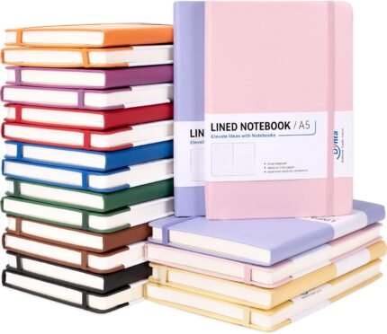 Dynta 20 Pack Hardcover Journals Bulk, A5 Lined Notebooks for Work, 200 Pages/100 Sheets, 5.8 x 8.4 inch, 10 Colors College Ruled Notebook for Women Men
