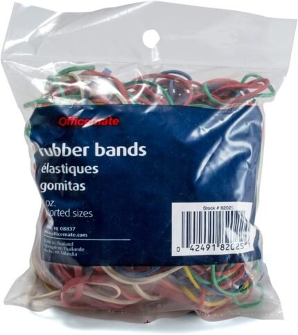 Officemate Assorted Size and Color Rubber Bands, 4 oz (82025), 0.05 x 5.75 x 1.75 inches, Assorted
