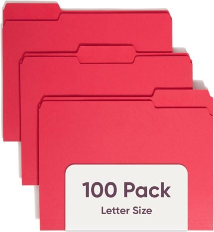Smead Standard File Folders, 100 Count, Red, 1/3-Cut Tabs, Letter Size (12743)