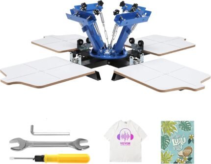VEVOR Screen Printing Machine, 4 Color 4 Station 360° Rotable Silk Screen Printing Press, 21.2x17.7in / 54x45cm Screen Printing Press, Double-Layer Positioning Pallet for T-Shirt DIY Printing