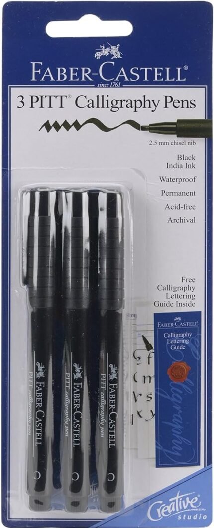Faber-Castell Faber-Castel PITT Calligraphy Pens Chisel Tip, 2.5mm, Black, 3-Pack