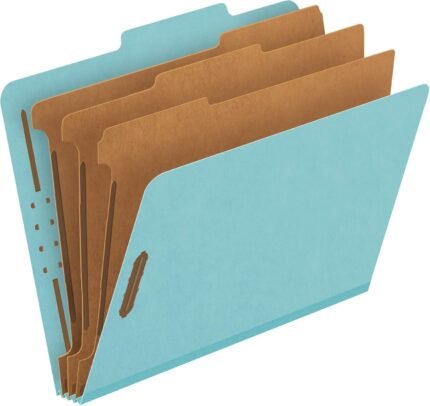 Pendaflex Pressboard Classification File Folders, 3 Dividers, 2" Embedded Fasteners, 2/5 Tab Cut, Letter Size, Light Blue, Box of 10 (24094), Specialty
