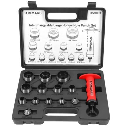 TOMMARS Hollow Punch Kit with Pin Point Punch Shaft Hole Cutter Set Gasket Punch Tools Gasket Cutter 14 PCS 5mm-35mm 3/16" to 1-3/8"
