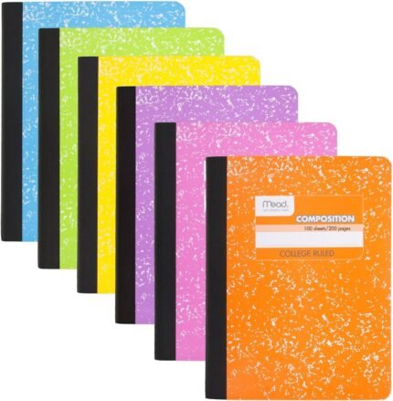 Mead Composition Notebook, 6 Pack, College Ruled Paper, 7-1/2" x 9-3/4", 100 Sheets per Comp Book, Assorted Colors (850106-ECM)