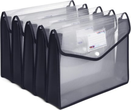 Plastic File Folders, Waterproof Transparent Expandable File Organiser, Portable Large Capacity A4B4 File Wallet for Office/Business/School (5 Pack)
