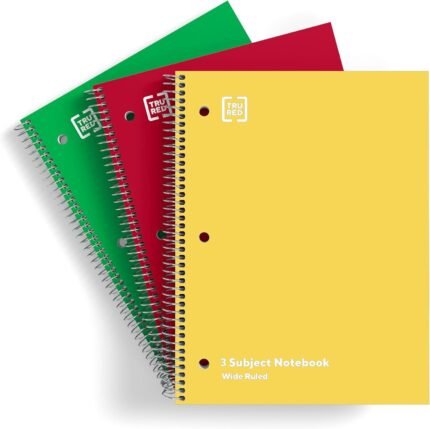 TRU RED Staples 3-Subject Notebook 8 X 10.5-Inch Wide Ruled, 120 Sheets, Assorted Colors, 3/Pack (TR11669)