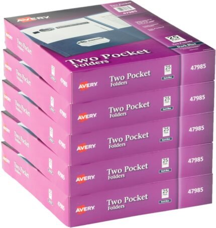 Avery Two Pocket Folders, Holds up to 40 Sheets, Business Card Slot, Ideal for Portfolio, Presentation and School Folders, Dark Blue, Case Pack of 125 (47985)