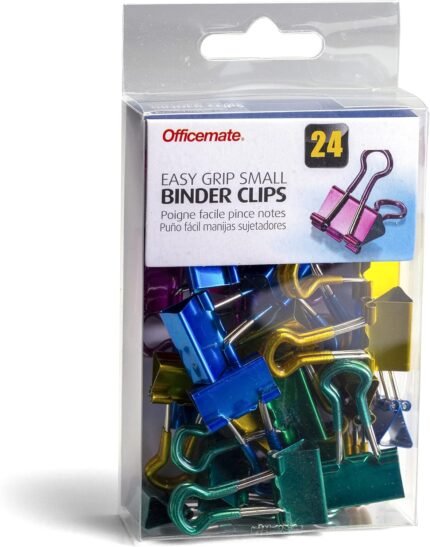 Officemate Easy Grip Binder Clips, Metallic, Small, Pack of 24