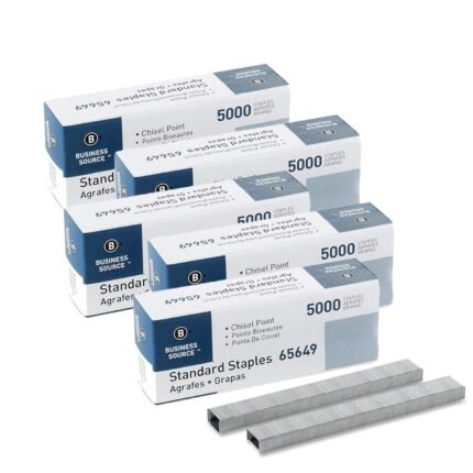 Business Source Chisel Point Standard Staples - Box of 5000 (65649) - 5 Pack