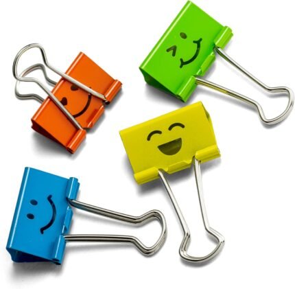 Officemate Smiling Face Binder Clips, Medium, Assorted Colors 36 Pcs, Paper Clamps for Office,Teacher Gifts, School and Home (31095)