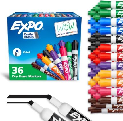 EXPO Chisel Tip Dry Erase Markers Low-Odor Assorted Colors Pack of 36 - Ideal for Classrooms Offices and Homes