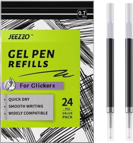 Gel Ink Refills for Retractable Click Pens, Medium Point Pen Refills Compatible with Pilot G2 Pentel Energel Jetstream Sharpie S-Gel Uniball Signo Zebra Sarasa (Black, 0.7mm, 24 pcs)
