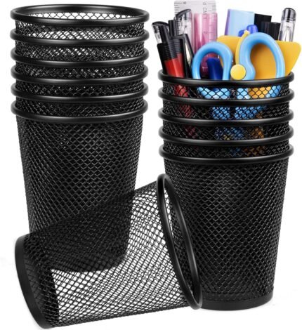Gwybkq Pen Holder for Desk Mesh Pen Cups Metal Pencil Holder 12 Packs Desk Organizers and Storage