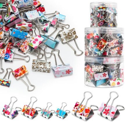 Cholemy 112 Pcs Cute Binder Clips With Box - 3 Sizes Floral Office Supplies Colored Large Medium Small Assorted Size Metal Decorative Paper Clips for Office School, 0.75 Inch, 0.98 Inch, 1.26 Inch