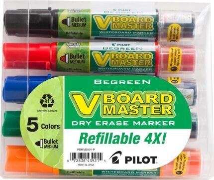 PILOT V Board Master Refillable Dry-Erase Markers, Bullet Tip, Assorted Color Inks, 5 Count