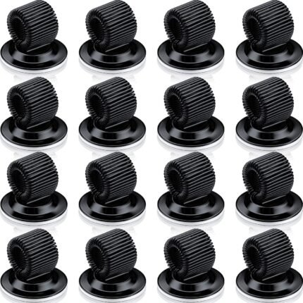 Outus 16 Pcs Black Pen Holder Clips Manganese Steel Pen Holder Self Adhesive Pencil Organizer with Adjustable Spring Loop for Refrigerator Whiteboard Erase Board and Bulletin Board Map