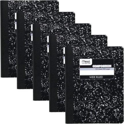 Mead Composition Notebooks, Wide Ruled Paper, 100 Sheets, Comp Book, 5 Pack (72368)