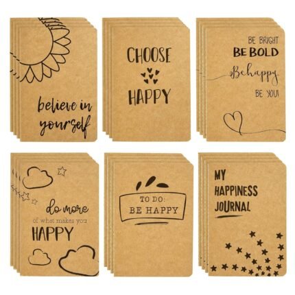 Paper Junkie Bulk Journals - 24-Pack A6 Kraft Soft Cover Notebooks, 80 Ruled Pages - Flat Sewn Binding & Cover Quotes - Mini Notebooks for Writing, Travel Journal & Teacher Supplies