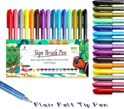 Felt Tip Pens, 15pcs Calligraphy pen Flair Pens Fine Point(0.4mm) Assorted Colors, Sign Brush Pen Art Brush Marker, Journaling Pen Set for Beginners Adult Hand Lettering Calligraphy