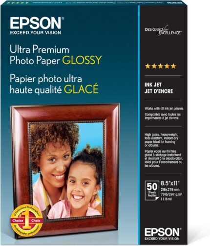 Epson Ultra Premium Photo Paper GLOSSY (8.5x11 Inches, 50 Sheets) (S042175),White