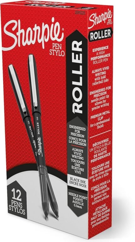 Sharpie Rollerball Pen Needle Point 0.5Mm Pens Writing Journaling Pens Precision Pen Black Ink 12 Count