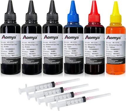 Aomya Universal Dye Ink Refill Kit for HP Canon EPN Brother Lexmark Refill kit Compatible Cartridges Refillable Cartridge CISS CIS System 4 Color Set (3BK, C, M, Y)