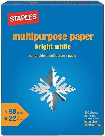 Staples Multipurpose Paper, 8 1/2" x 11", Bright White, Ream
