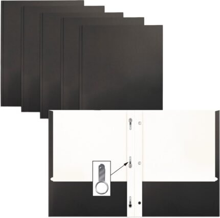 Better Office Products Black Paper 2 Pocket Folders with Prongs, 50 Pack, Matte Texture, Letter Size Paper Folders, 50 Pack, with 3 Metal Prong Fastener Clips, Black