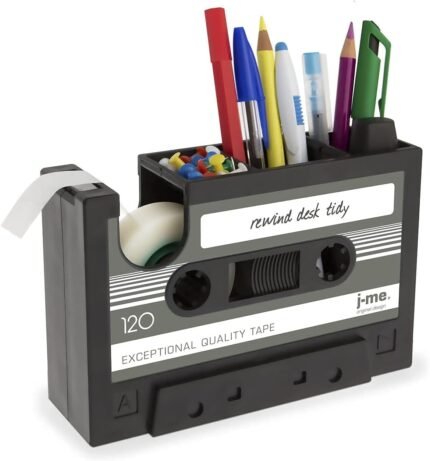 Cassette Tape Dispenser Pen Holder Vase Pencil Pot Stationery Desk Tidy Container Office Stationery Supplier Gift-onepalace (Black)