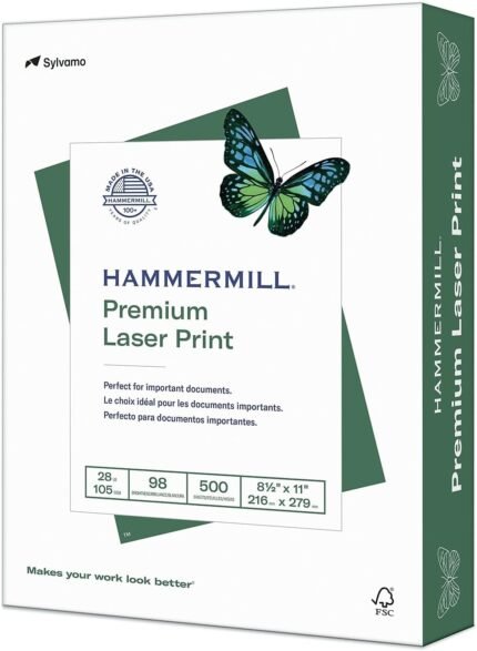 Hammermill 125534 Laser Print Office Paper, 98 Brightness, 28lb, 8-1/2 x 11, White, 500 Shts/Ream