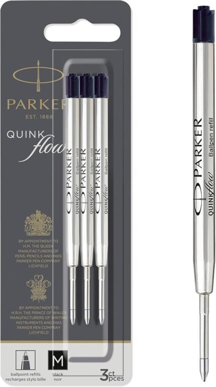 Parker QUINKflow Ballpoint Pen Ink Refills Medium Tip Black 3 Count