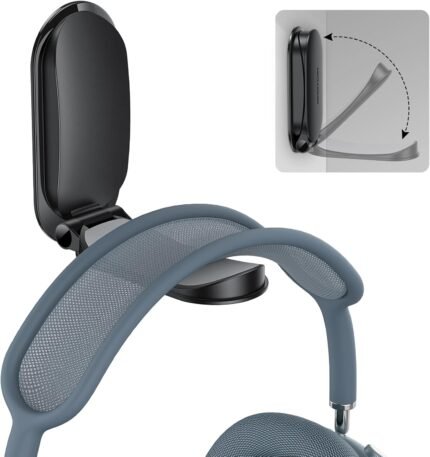 OMOTON Headphone Stand for Desk, Foldable Sticky Headset Stand Holder, Headphone Holder Hook Mount with Non-Slip Silicone, PC Gaming Accessories for Airpods Max, All Earphones- Black
