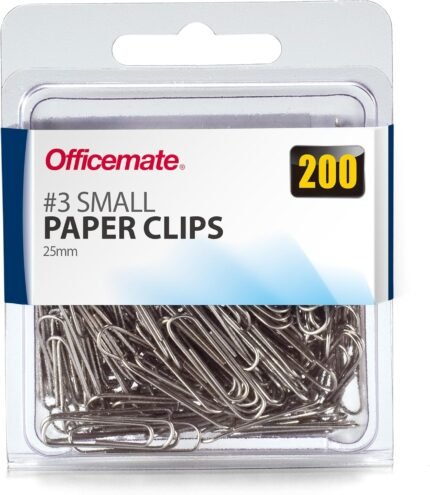 Officemate Small #3 Size Paper Clips, Silver, 200 in Pack (97219)