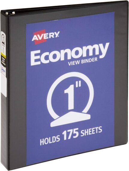 Avery Economy View 3 Ring Binder, 1 Inch Round Rings, 1 Black Binder (05710)